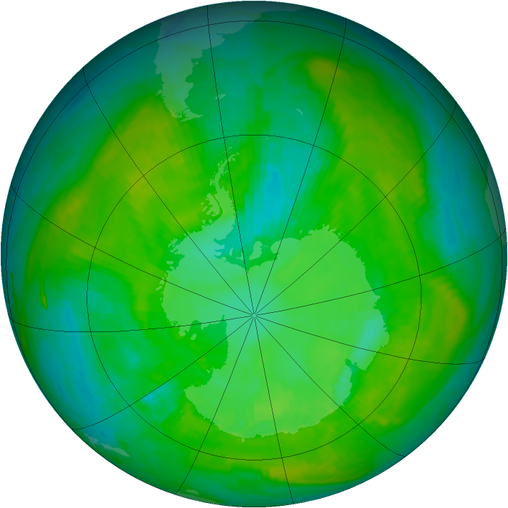 Antarctic ozone map for 31 December 1988